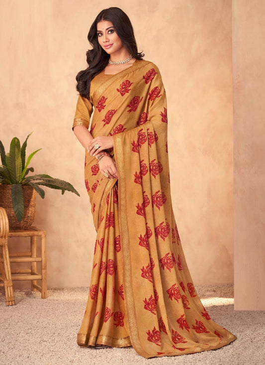 Contemporary Georgette Mustard Patch Border Saree