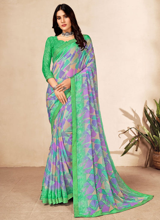 Classic Chiffon Multi Colour Patch Border Saree