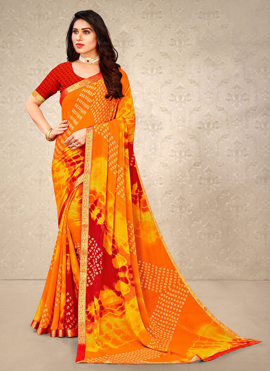 Contemporary Chiffon Yellow Patch Border Saree