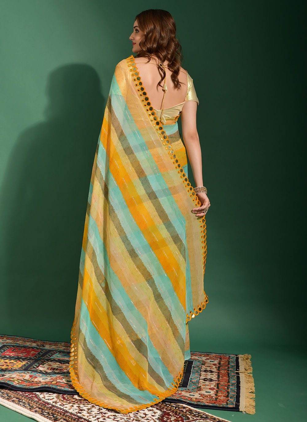 Designer Chiffon Yellow Embroidered Saree