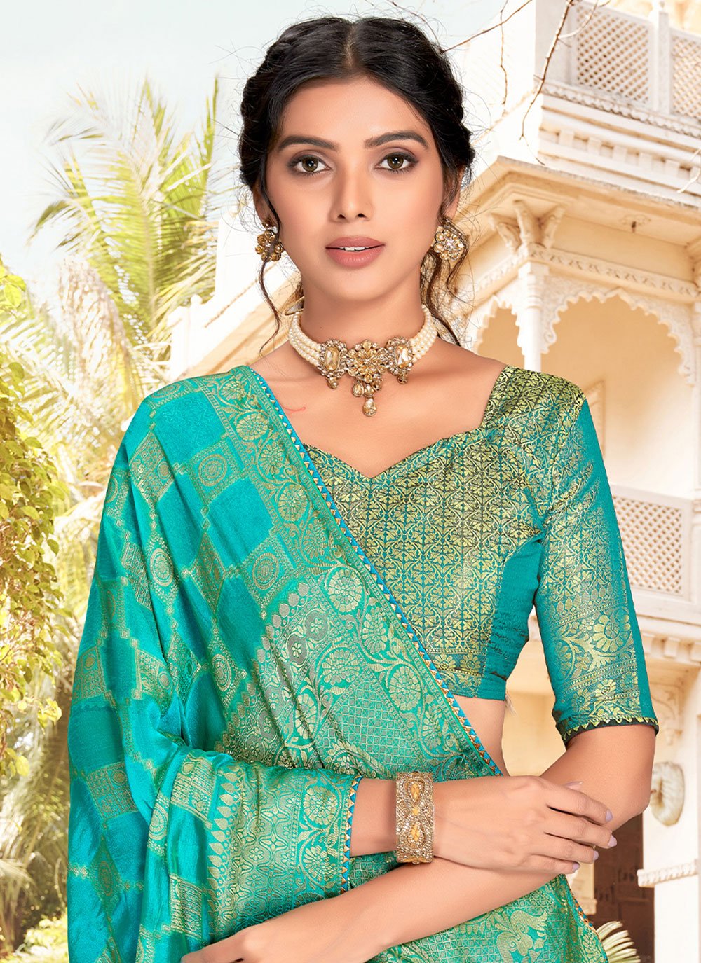 Classic Silk Firozi Patch Border Saree