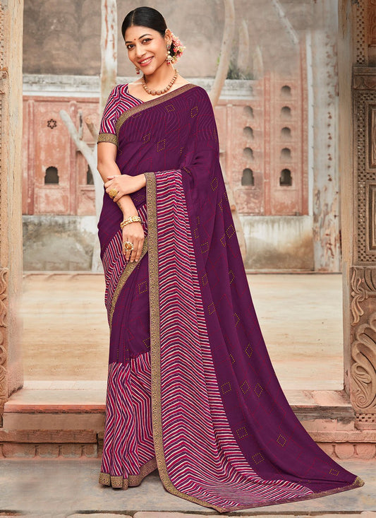 Classic Georgette Purple Fancy Work Saree