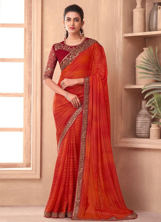 Classic Silk Orange Embroidered Saree