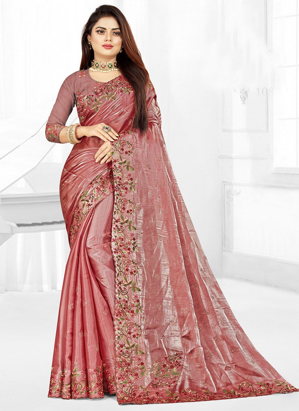 Classic Chiffon Pink Embroidered Saree