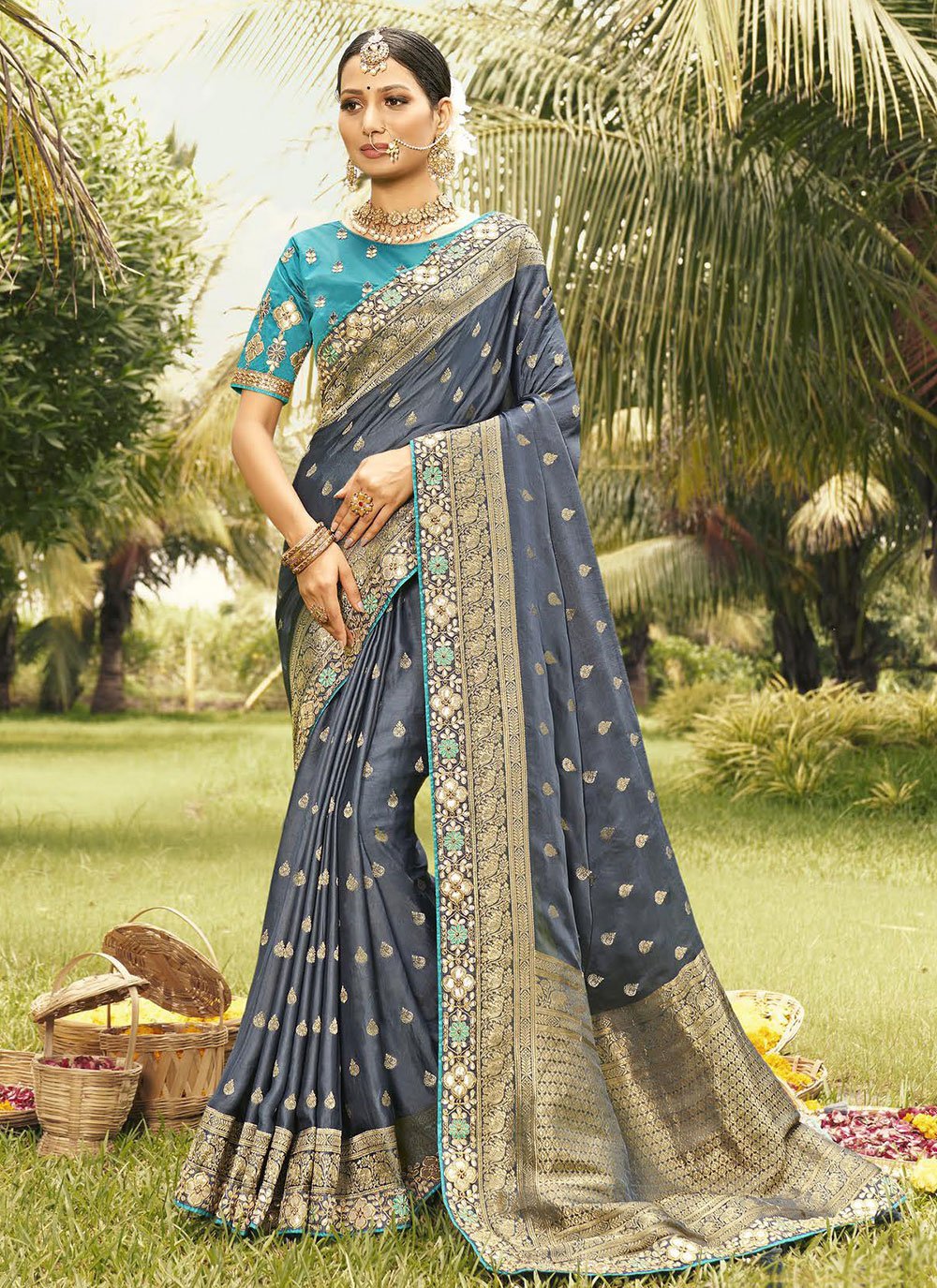 Contemporary Silk Grey Patch Border Saree