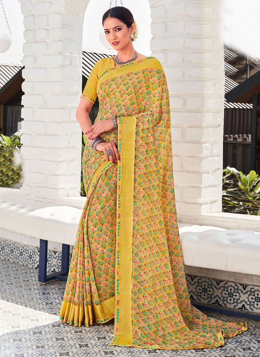 Contemporary Georgette Yellow Patch Border Saree