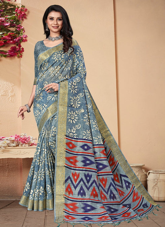 Contemporary Banarasi Silk Blue Patch Border Saree