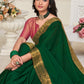 Contemporary Chinon Silk Green Patch Border Saree