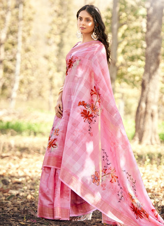 Contemporary Cotton Jacquard Pink Patch Border Saree