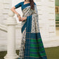 Classic Silk Cream Teal Digital Print Saree