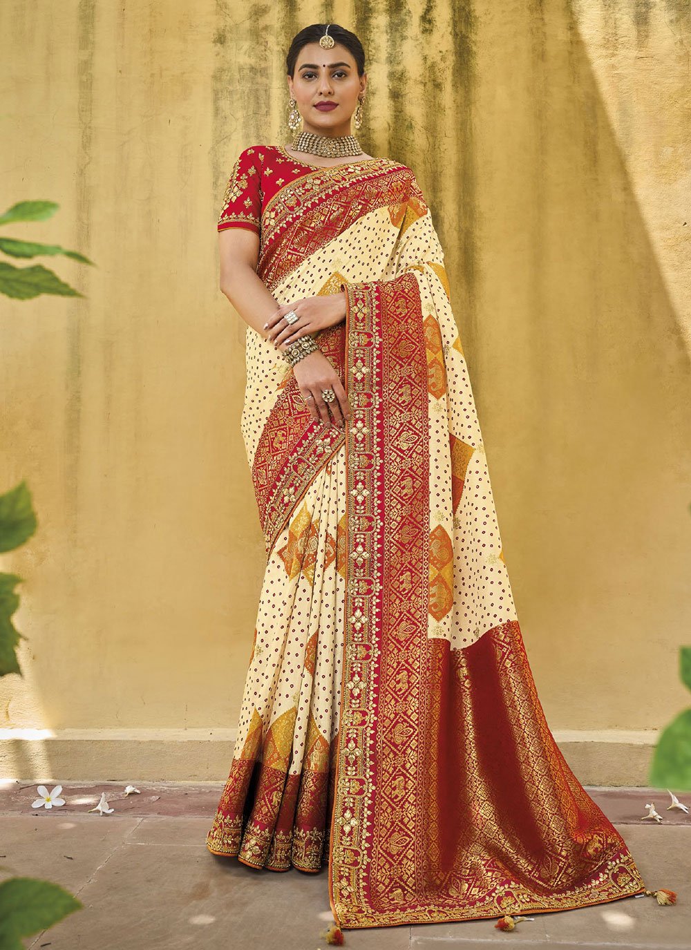 Designer Silk Cream Embroidered Saree