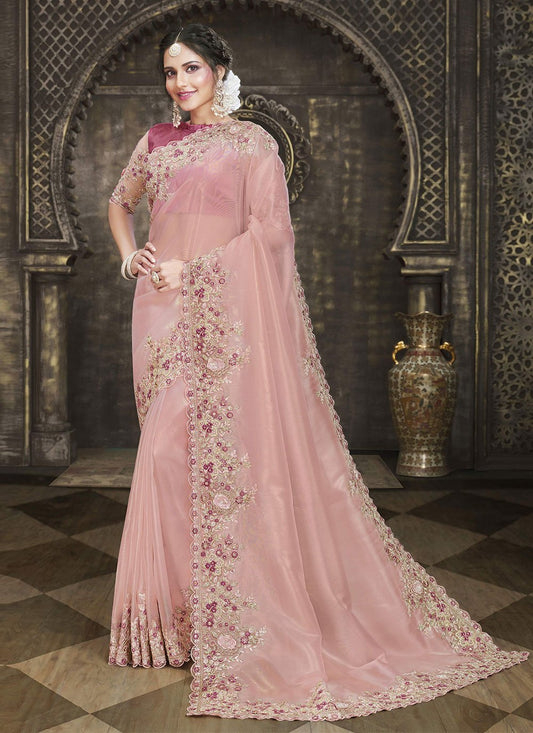 Traditional Saree Tissue Peach Embroidered Saree