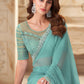 Designer Georgette Silk Aqua Blue Embroidered Saree