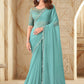 Designer Georgette Silk Aqua Blue Embroidered Saree
