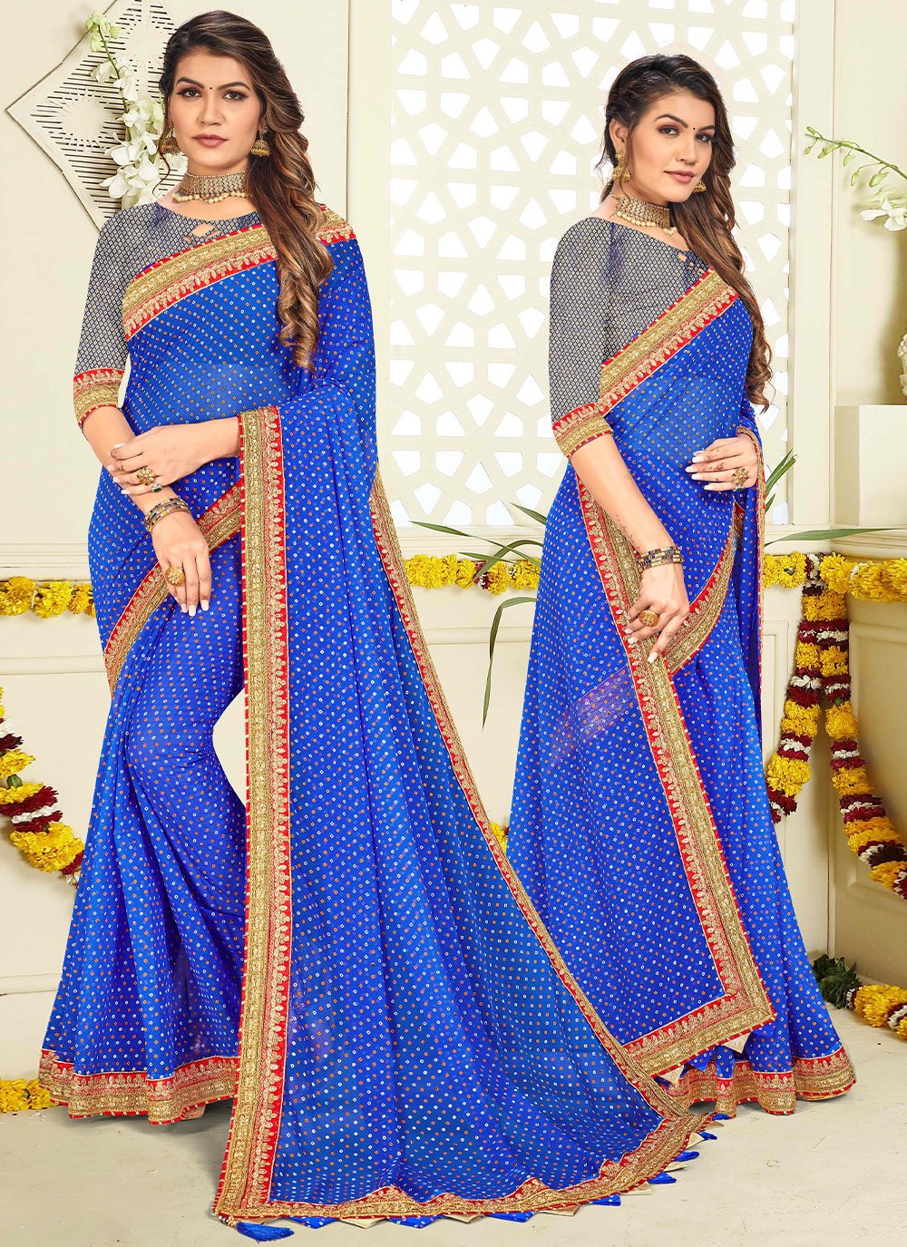 Casual Georgette Blue Patch Border Saree