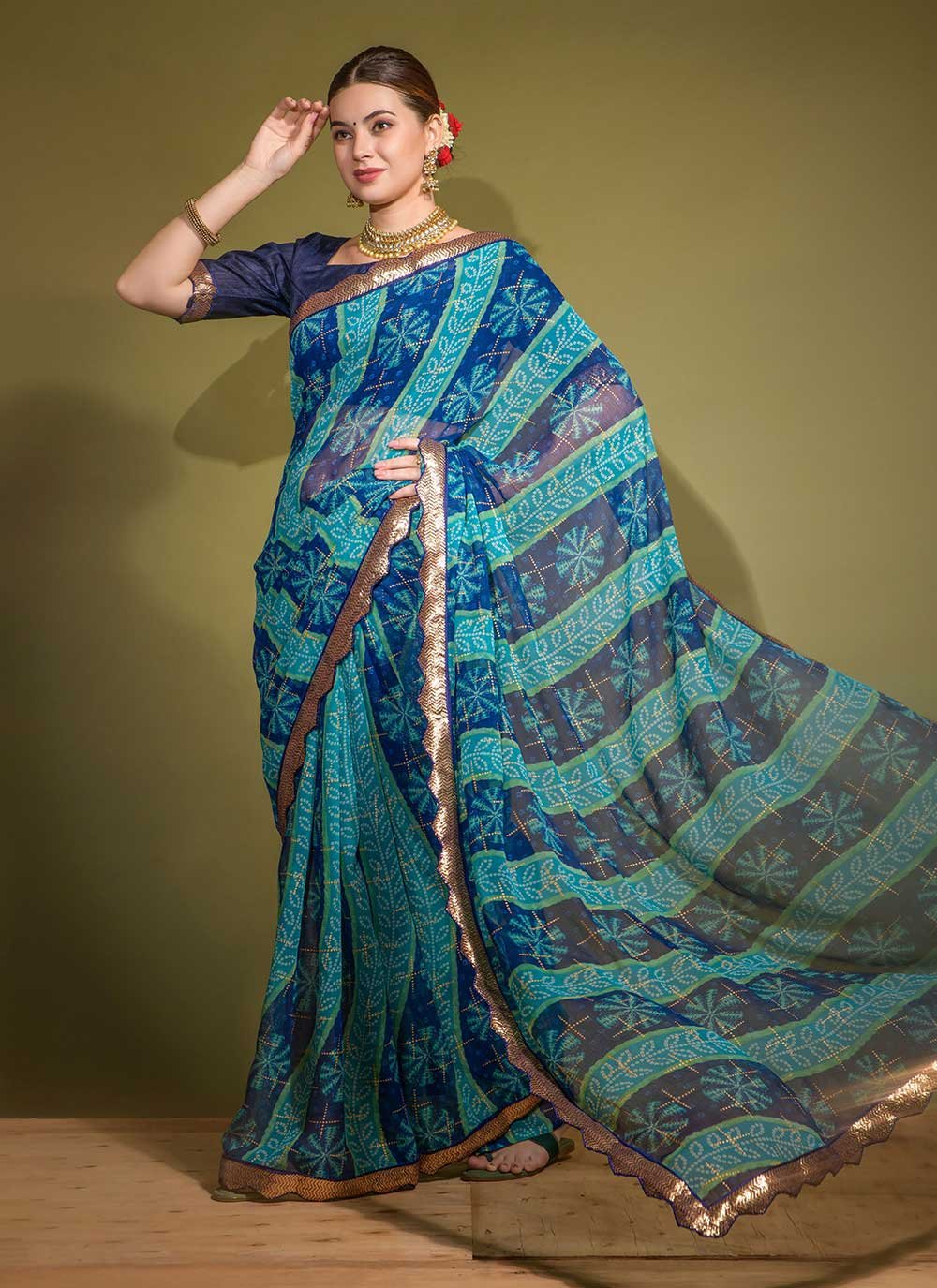 Trendy Saree Georgette Blue Patch Border Saree