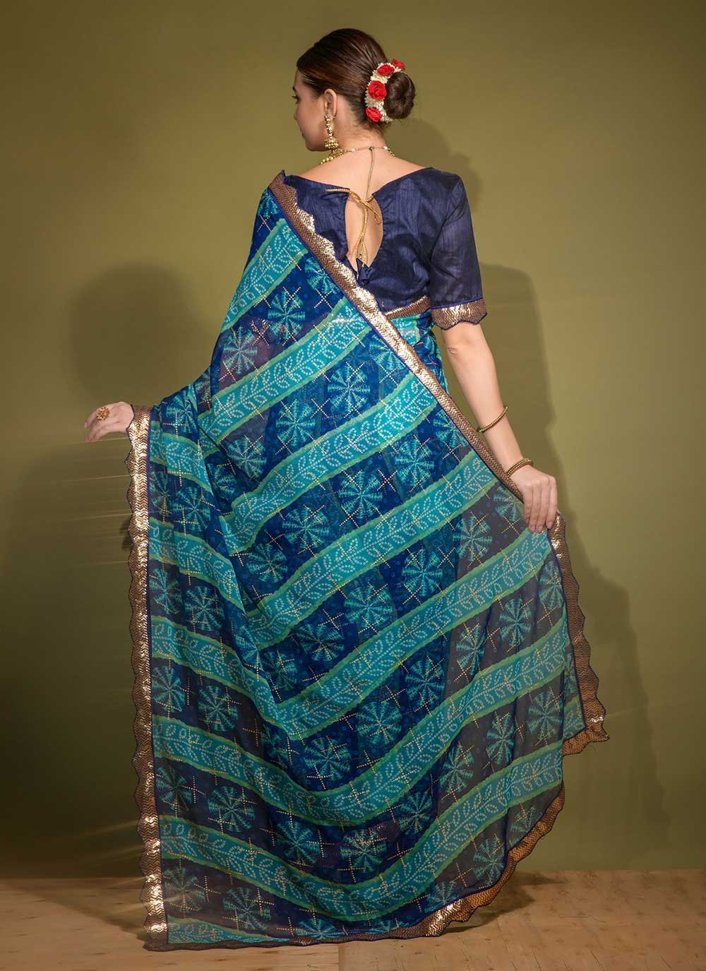 Trendy Saree Georgette Blue Patch Border Saree