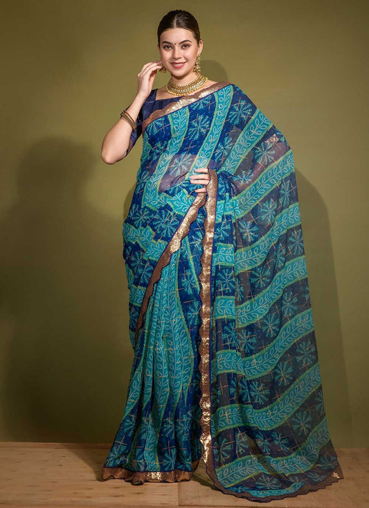 Trendy Saree Georgette Blue Patch Border Saree