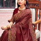 Contemporary Georgette Wine Patch Border Saree