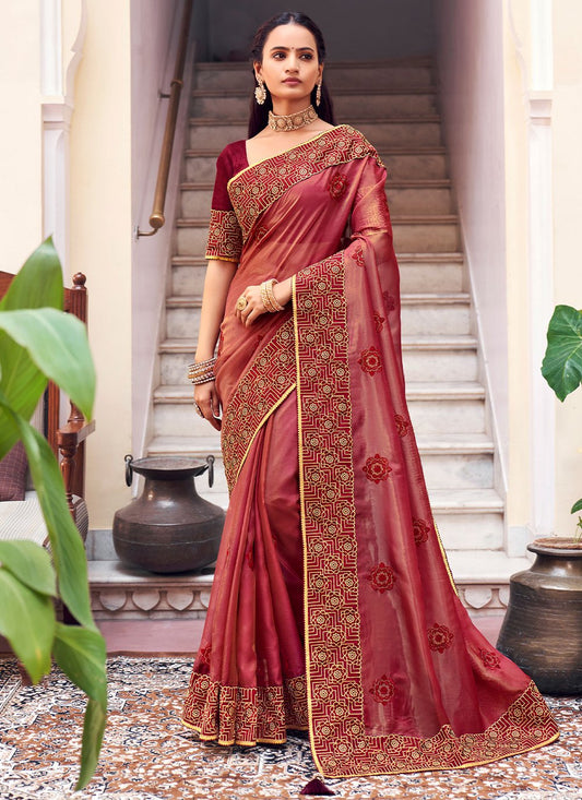 Contemporary Georgette Pink Patch Border Saree
