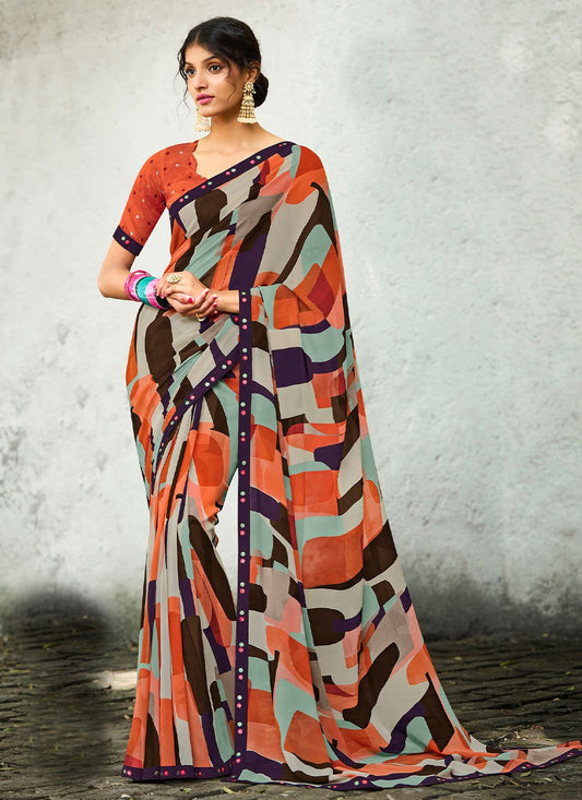 Classic Georgette Multi Colour Lace Saree