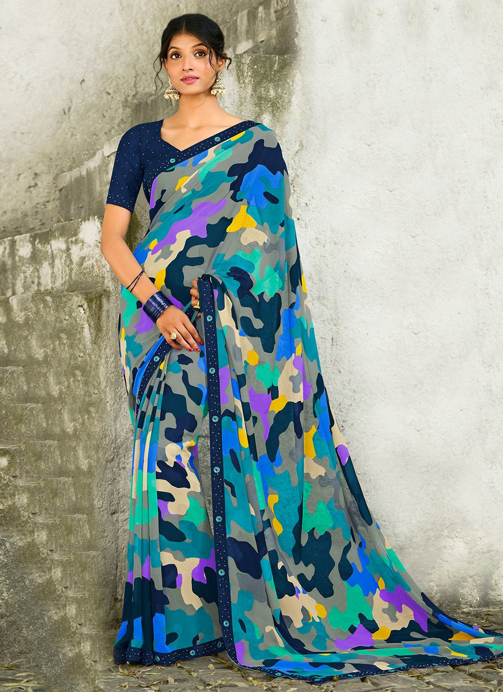 Classic Georgette Blue Lace Saree