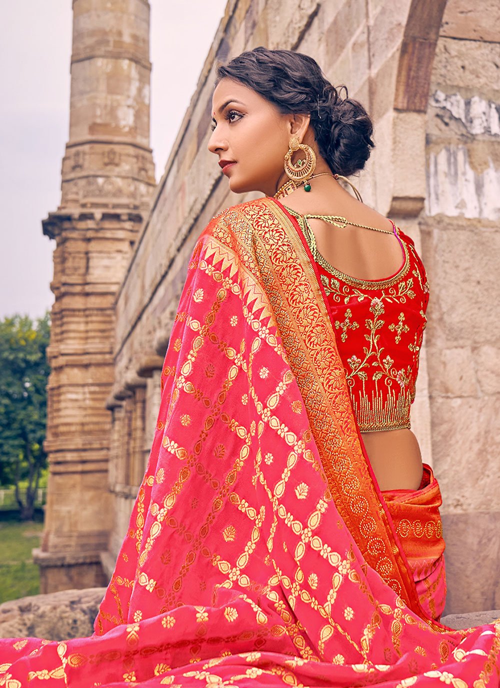 Classic Georgette Pink Embroidered Saree