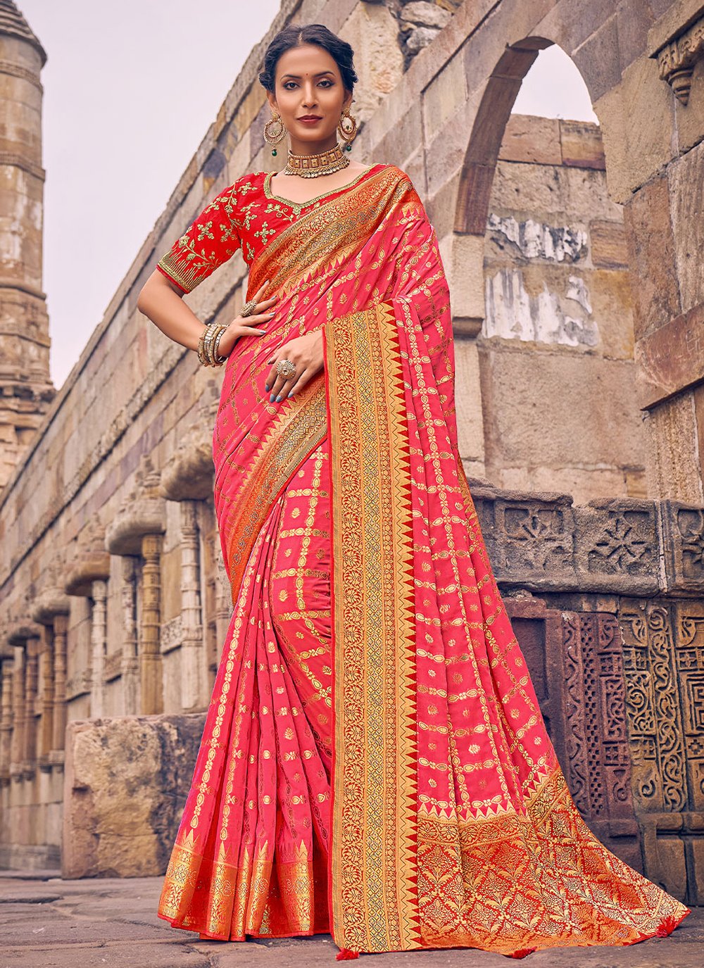 Classic Georgette Pink Embroidered Saree