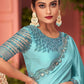 Classic Georgette Satin Turquoise Lace Saree