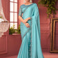 Classic Georgette Satin Turquoise Lace Saree