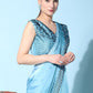 Contemporary Georgette Satin Aqua Blue Patch Border Saree