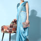 Contemporary Georgette Satin Aqua Blue Patch Border Saree