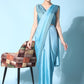 Contemporary Georgette Satin Aqua Blue Patch Border Saree
