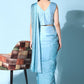Contemporary Georgette Satin Aqua Blue Patch Border Saree