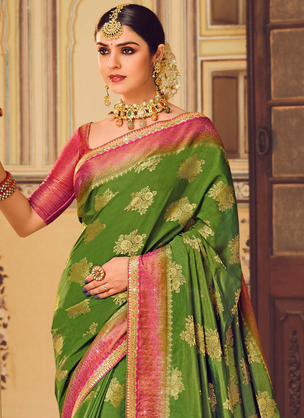 Designer Fancy Fabric Green Embroidered Saree