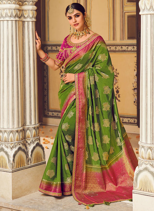 Designer Fancy Fabric Green Embroidered Saree