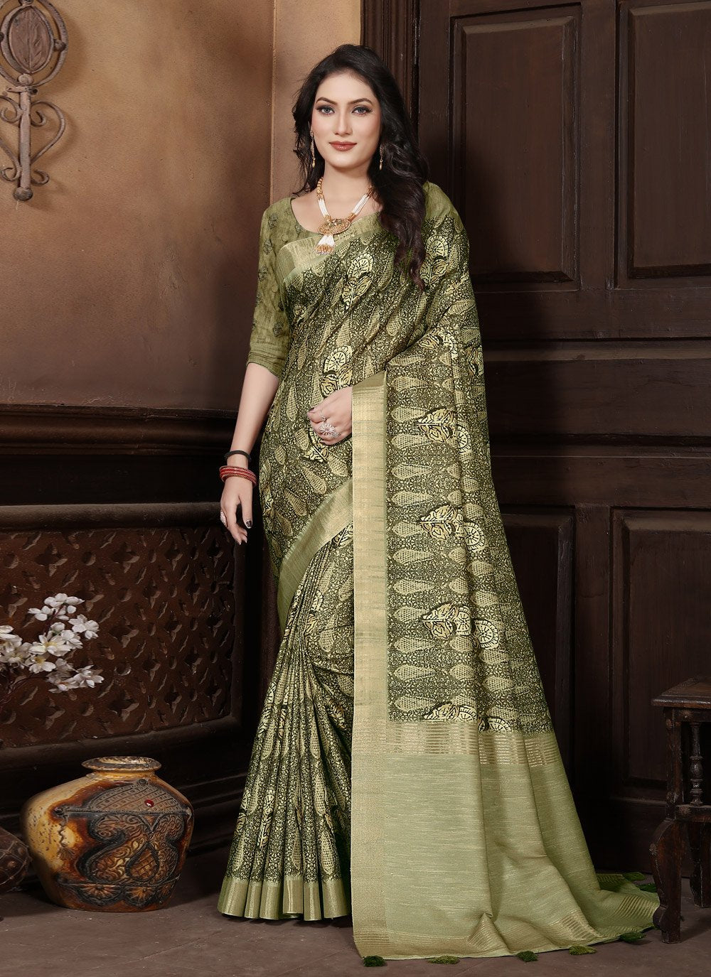 Contemporary Silk Green Digital Print Saree