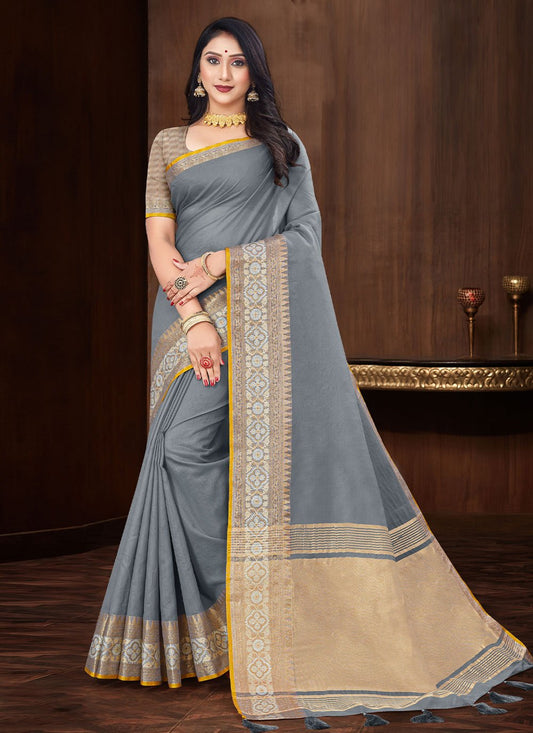 Contemporary Art Silk Grey Patch Border Saree