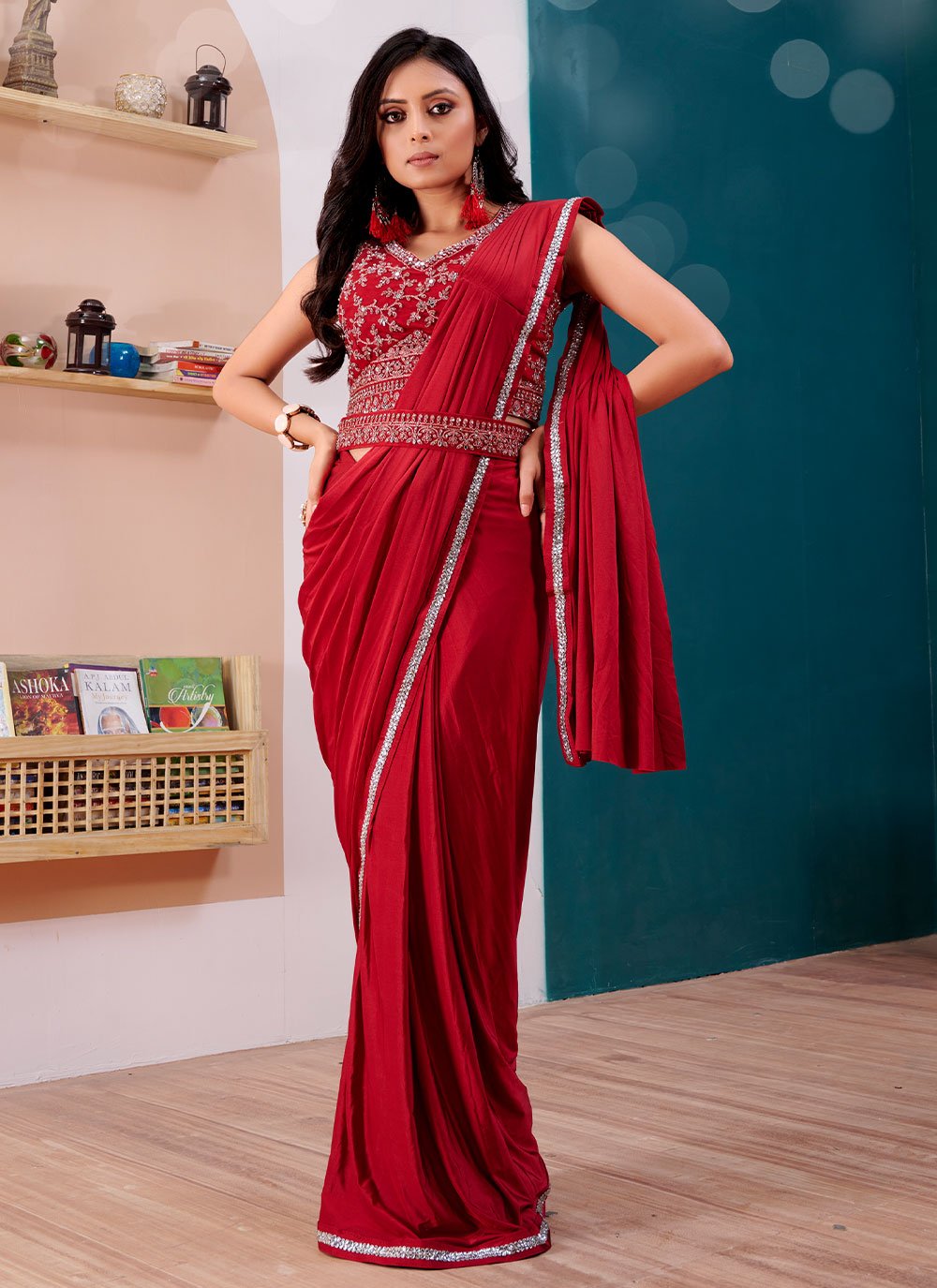 Designer Imported Red Patch Border Saree