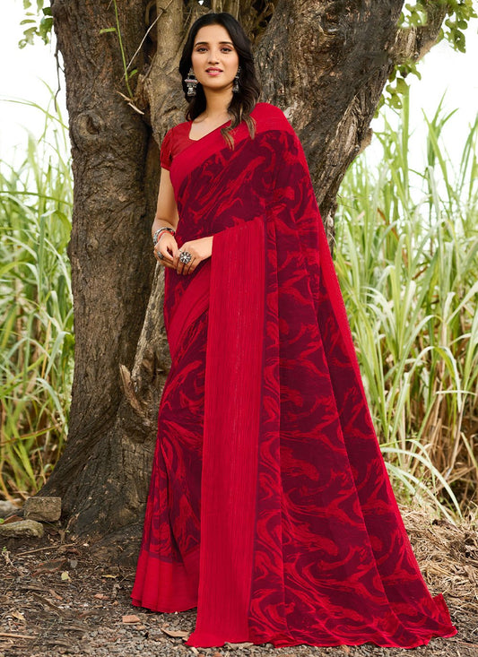 Trendy Saree Georgette Maroon Patch Border Saree