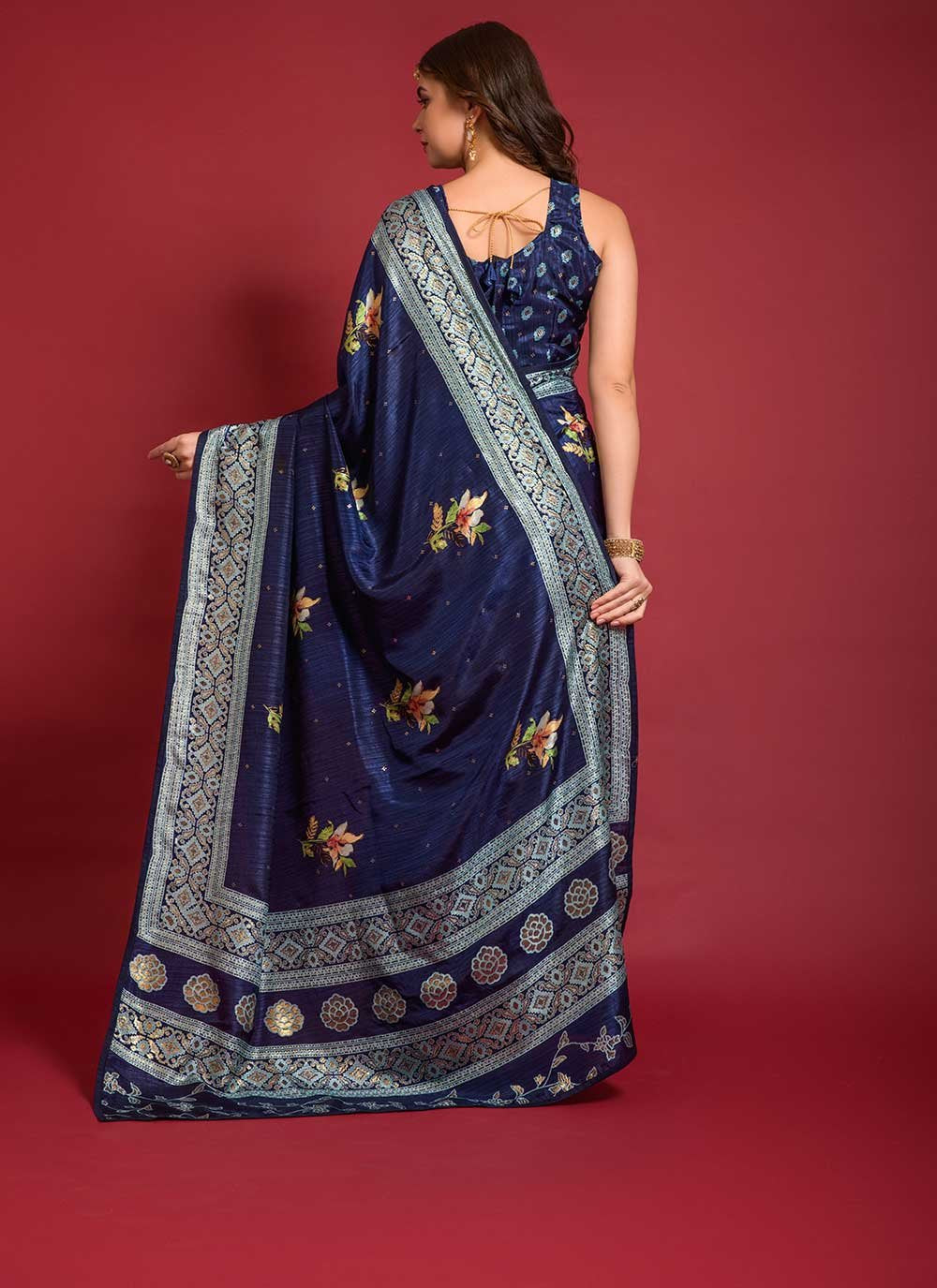 Casual Silk Blue Foil Print Saree