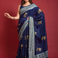 Casual Silk Blue Foil Print Saree