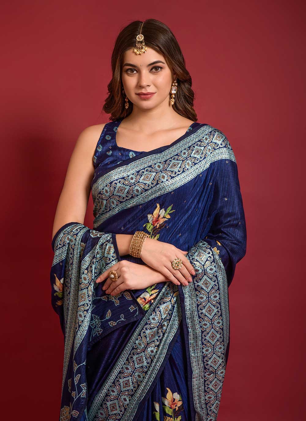 Casual Silk Blue Foil Print Saree