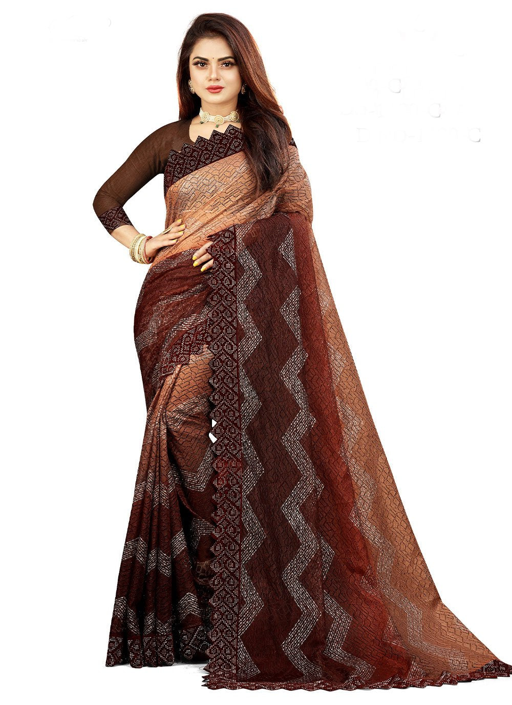 Classic Net Brown Lace Saree