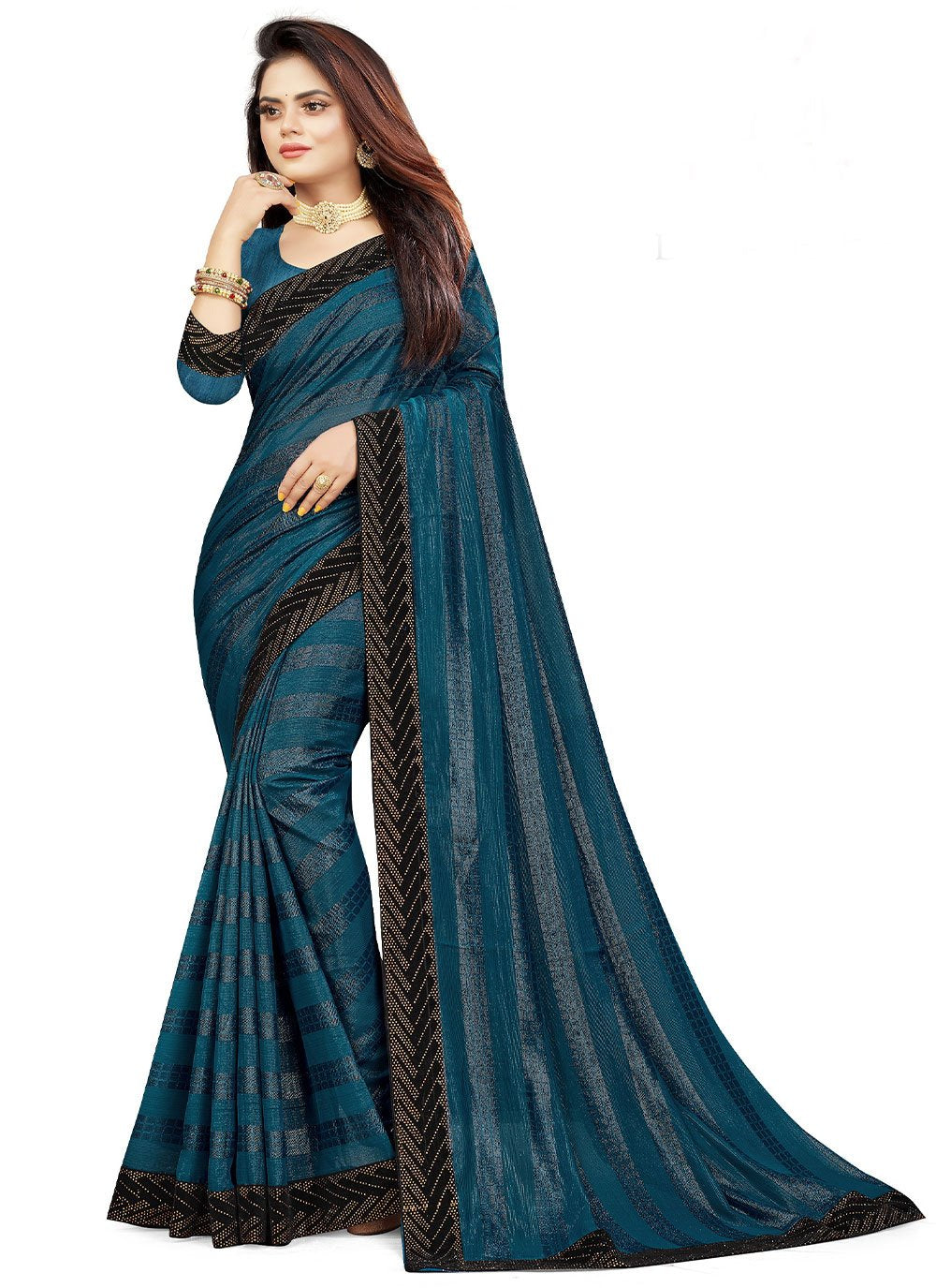 Classic Fancy Fabric Morpeach Patch Border Saree