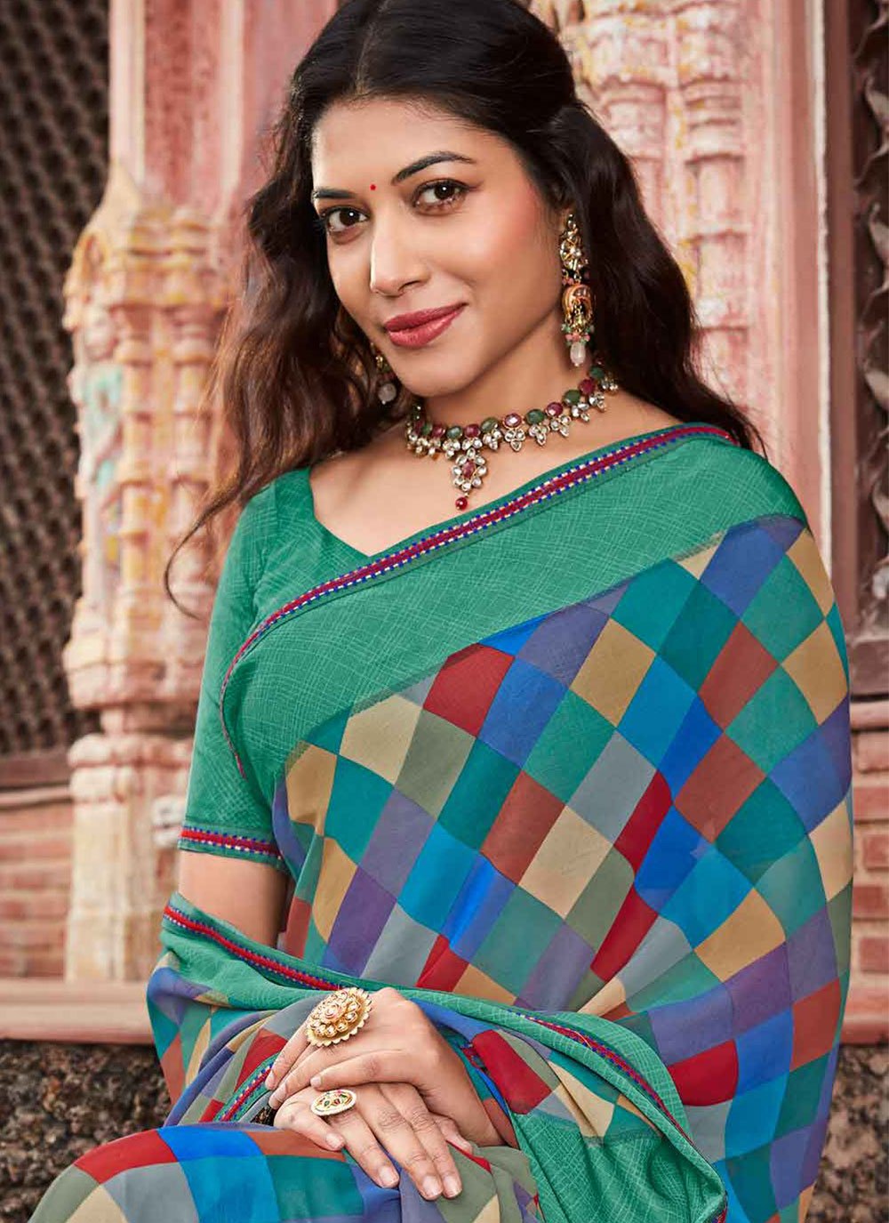 Classic Georgette Multi Colour Fancy Work Saree