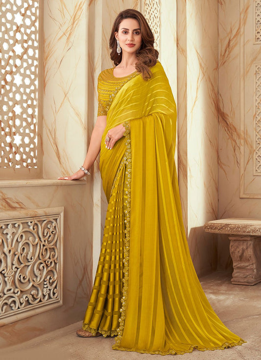 Classic Silk Mustard Embroidered Saree