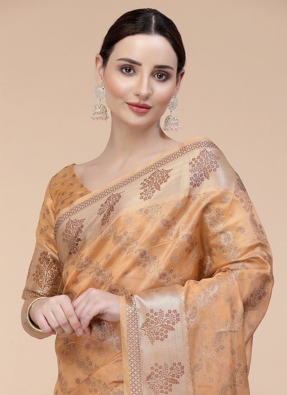 Casual Organza Orange Patch Border Saree