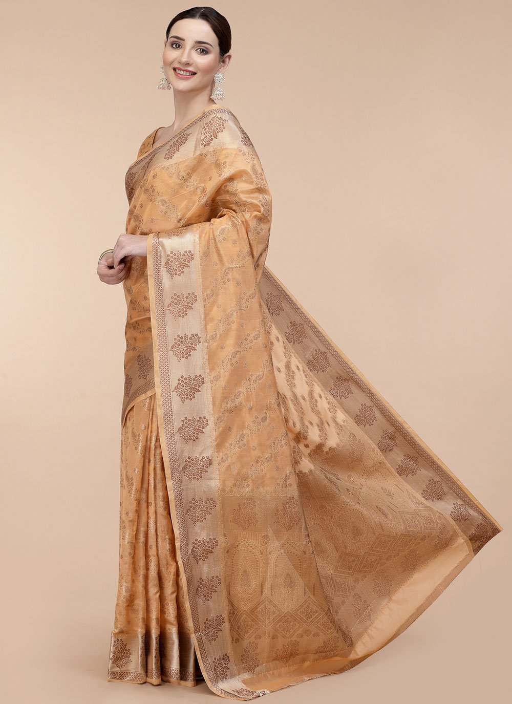 Casual Organza Orange Patch Border Saree