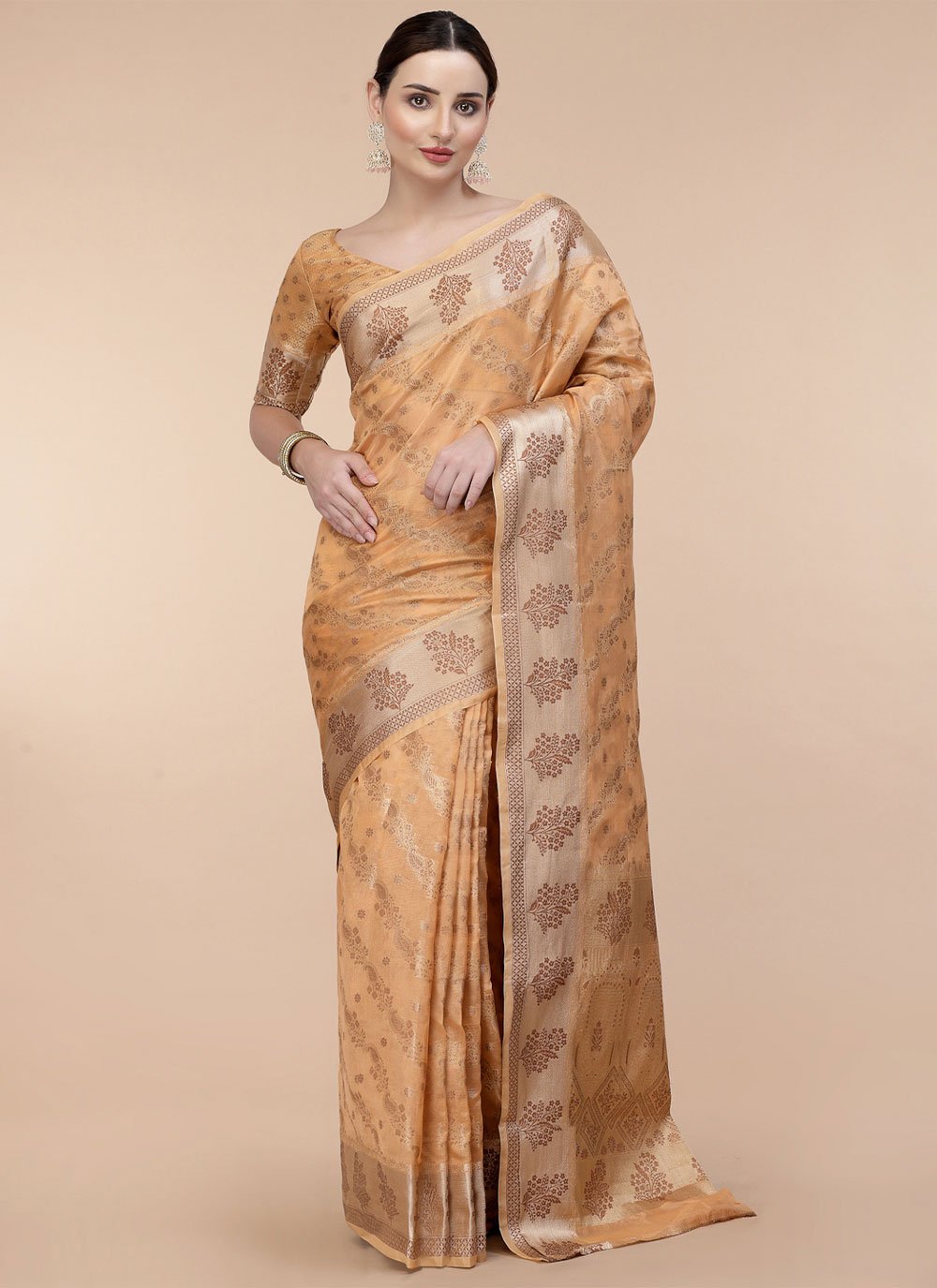 Casual Organza Orange Patch Border Saree